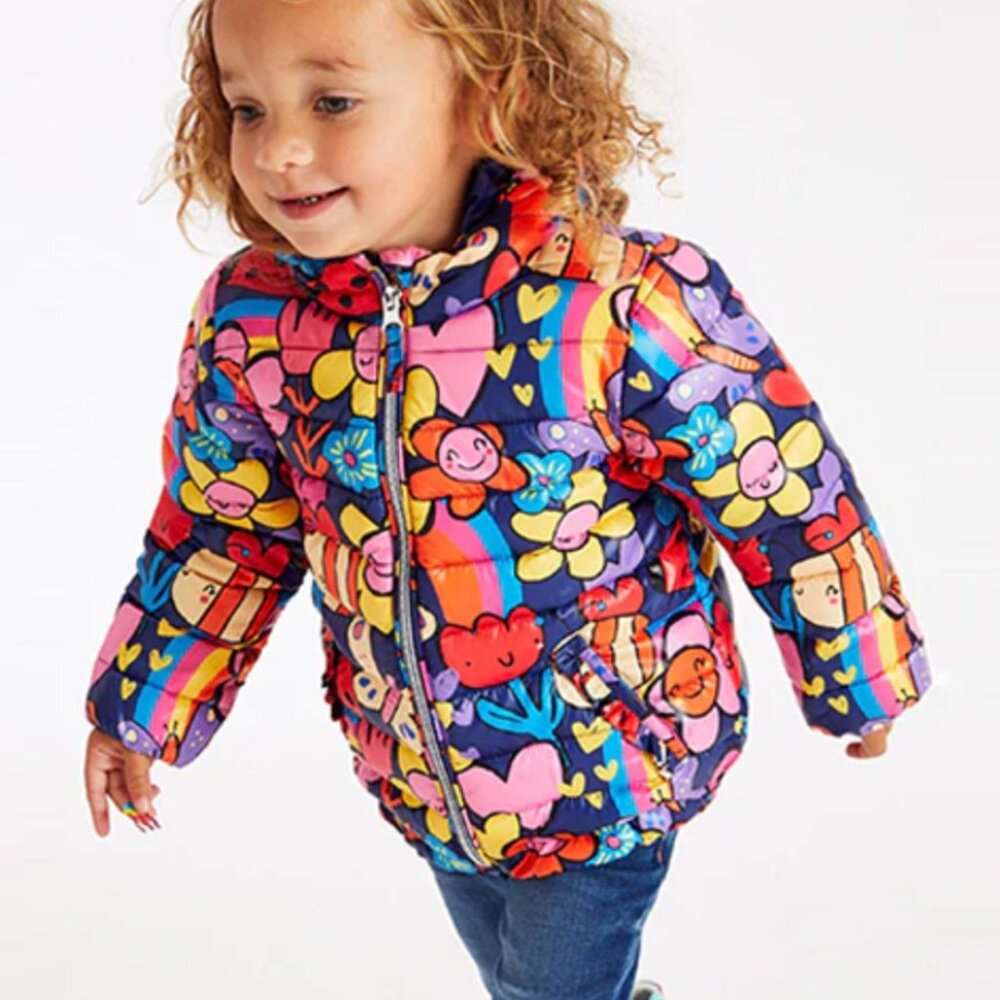 Navy Blue Character Shower Resistant Printed Padded Coat (height 86 CM)